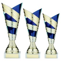 Gold/Blue Plastic V Stem Trophy Cup | 210mm