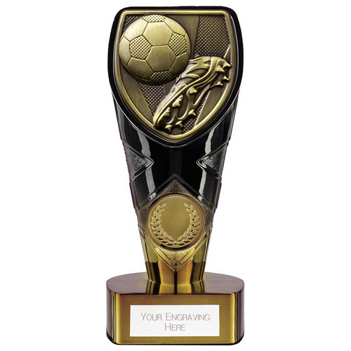 Fusion Cobra Football Boot & Ball Trophy | Black & Gold | 150mm | G7