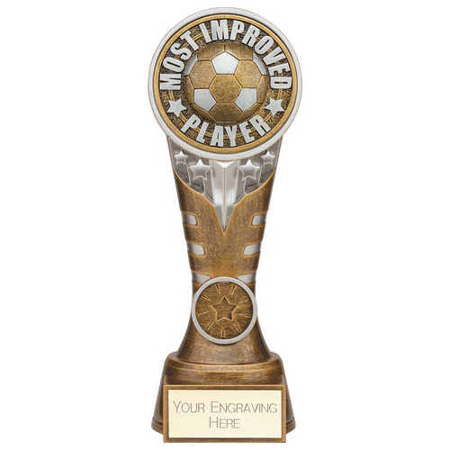 Ikon Tower Most Improved Player Football Trophy | Antique Silver & Gold | 200mm | G24