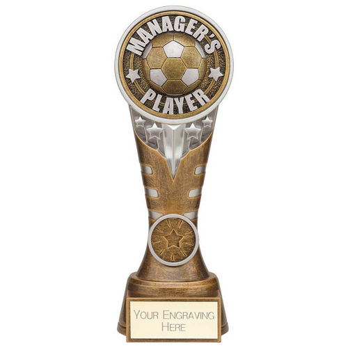 Ikon Tower Managers Player Football Trophy | Antique Silver & Gold | 200mm | G24