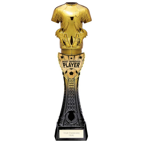 Fusion Viper Shirt Most Improved Football Trophy | Black & Gold | 295mm | G24