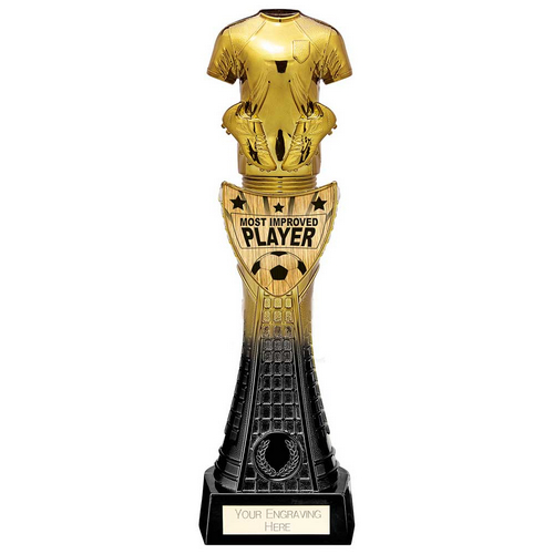 Fusion Viper Shirt Most Improved Football Trophy | Black & Gold | 320mm | G25