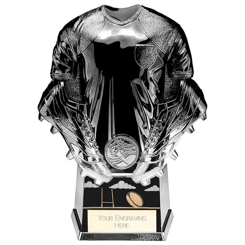 Invincible Heavyweight Rugby Shirt Trophy | Carbon Black and Platinum | 160mm |