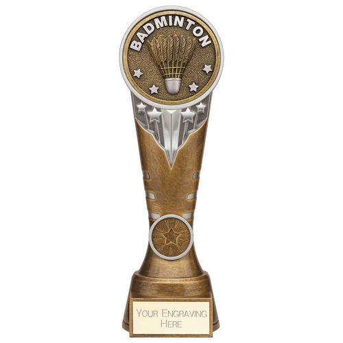 Ikon Tower Badminton Trophy | Antique Silver & Gold | 225mm | G24