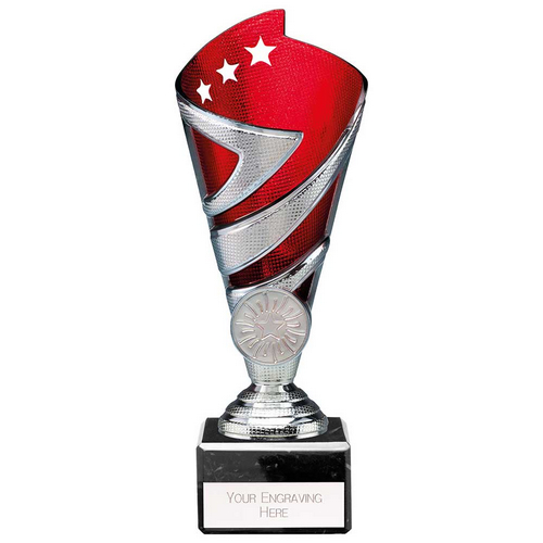 Hurricane Silver & Red Plastic Cup Trophy | Heavy Marble Base | 185mm | S7