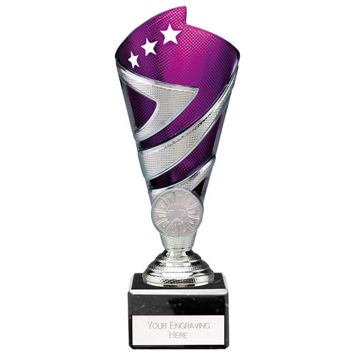 Hurricane Silver & Purple Plastic Cup Trophy | Heavy Marble Base | 185mm | S7