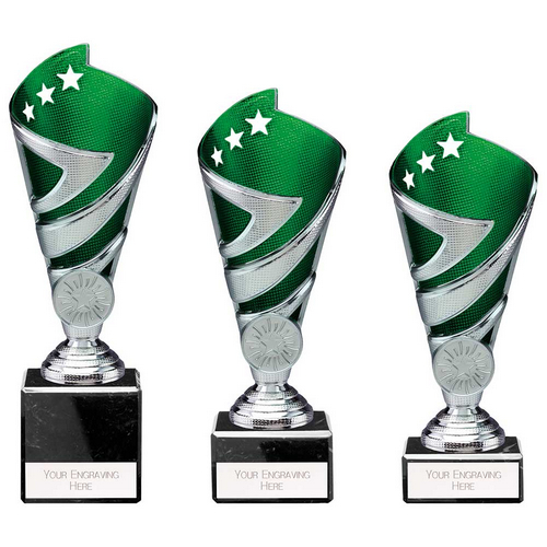 Hurricane Silver & Green Plastic Cup Trophy | Heavy Marble Base | 170mm | E1408A