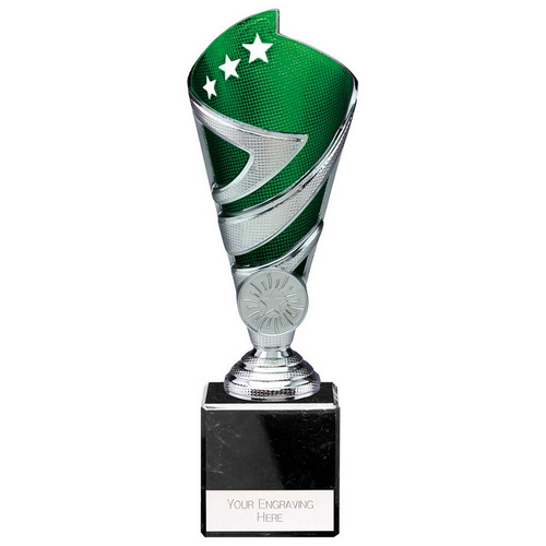 Hurricane Silver & Green Plastic Cup Trophy | Heavy Marble Base | 195mm | E4294B