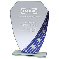 Starlight Hex Jade Engraved Glass Trophy | Blue | 165mm | G7