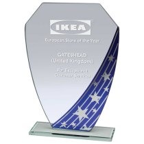 Starlight Hex Jade Engraved Glass Trophy | Blue | 185mm | G7