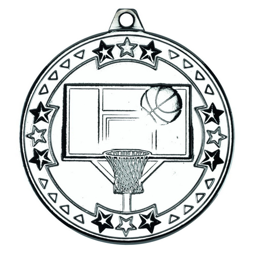 Basketball Tri Star Medal | Silver | 50mm