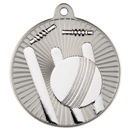 Cricket Two Colour Medal | Matt Silver & Silver | 50mm