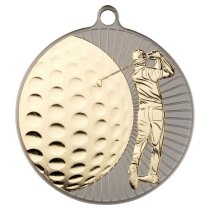 Golf Two Colour Medal | Matt Silver & Gold - 2.75In | 70mm