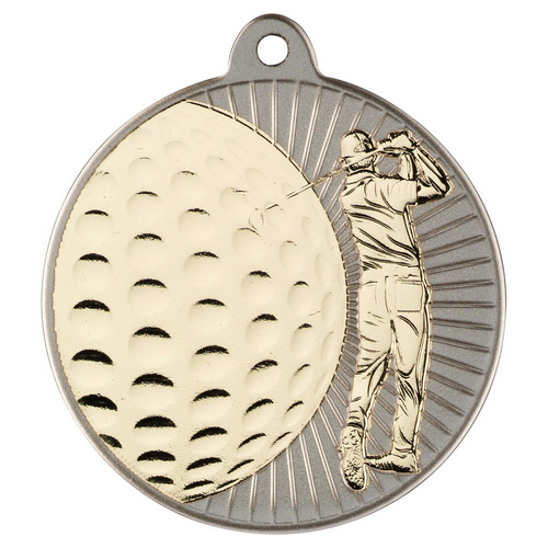 Golf Two Colour Medal | Matt Silver & Gold | 50mm