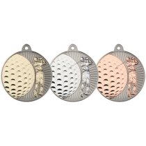 Golf Two Colour Medal | Matt Silver & Gold | 50mm