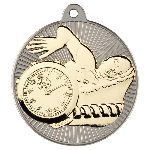 Swimming Two Colour Medal | Matt Silver & Gold | 50mm