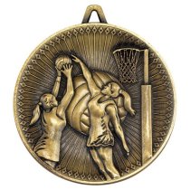 Netball Deluxe Medal | Antique Gold | 60mm