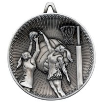 Netball Deluxe Medal | Antique Silver | 60mm