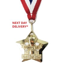 Mini Star Sports Day Medal & Ribbon | 60mm | Gold