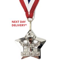 Mini Star Sports Day Medal & Ribbon | 60mm | Silver