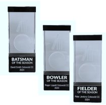 Glacier Crystal Cricket Trophy | 3D Engraved Image inside | Bowler of the Season | 102mm | B