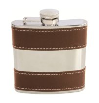 Hip Flask with Shiny Stainless Steel Centre | 6oz | Brown | Branded Gift Boxed