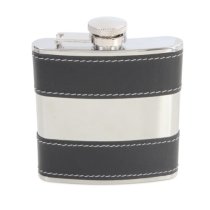 Hip Flask with Shiny Stainless Steel Centre | 6oz | Black | Branded Gift Boxed