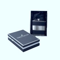 Hip Flask with Shiny Stainless Steel Centre | 6oz | Black | Branded Gift Boxed