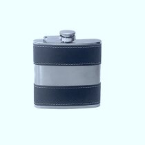 Hip Flask with Shiny Stainless Steel Centre | 6oz | Black | Branded Gift Boxed