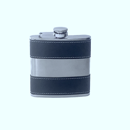 Hip Flask with Shiny Stainless Steel Centre | 6oz | Black | Branded Gift Boxed