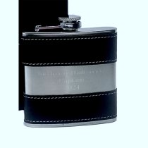 Hip Flask with Shiny Stainless Steel Centre | 6oz | Black | Branded Gift Boxed