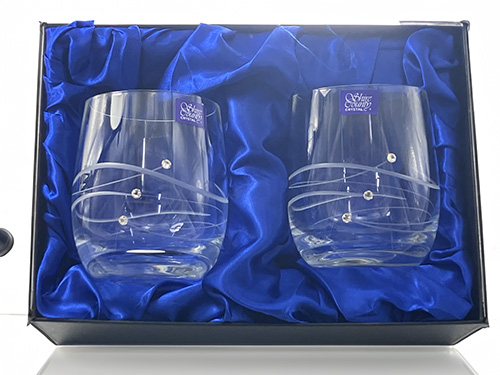 Shire County Crystal Whisky Tumblers | Diamonds Design | Presentation Boxed Pair | Set with Swarovski Crystals