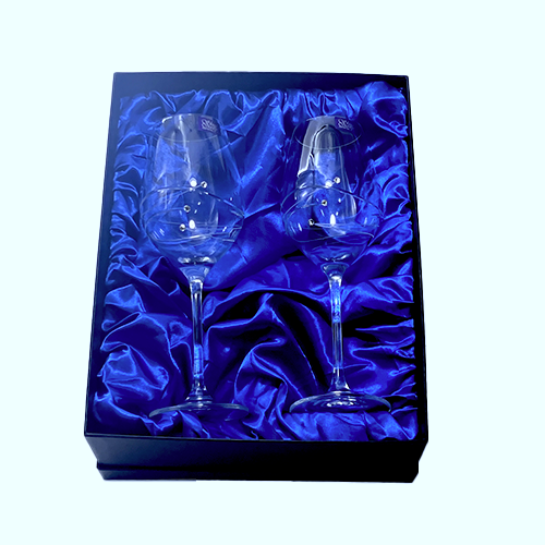 Shire County Hand Cut Crystal | Paif of Diamonds Wine Glasses | Set with Swarovski Crystals | Presentation Boxed