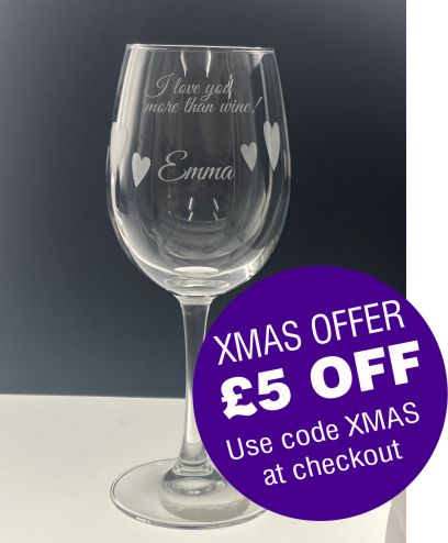 Shire County Crystal Everyday Elegance Engraved Wine Glass | Love Wine | Single | Luxury Gift Tube