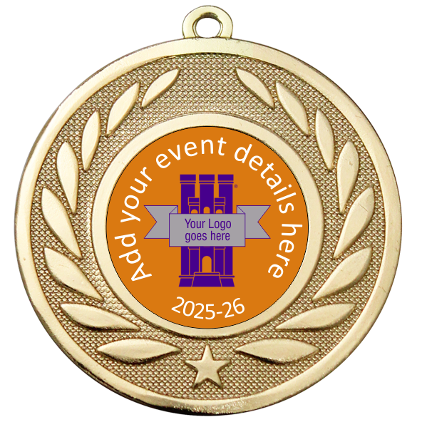 Personalised Medal | Gold | Embossed Wreath | Features Your Badge