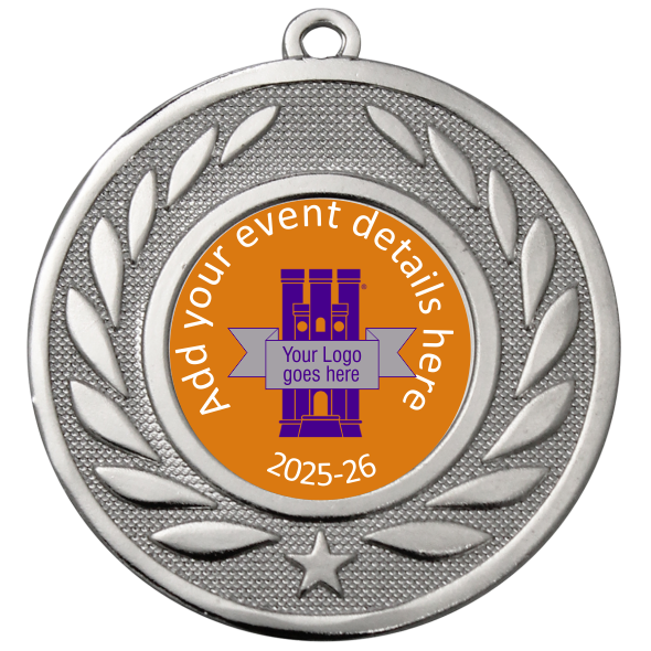 Personalised Medal | Silver | Embossed Wreath | Features Your Badge