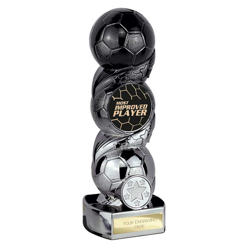 Hat-trick Strike Football Trophy | Most Improved | 190mm | Black & Silver