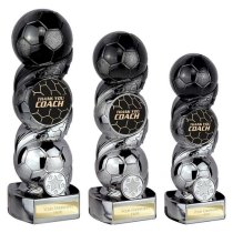 Hat-trick Strike Football Trophy | Thank you Coach | 190mm | Black & Silver