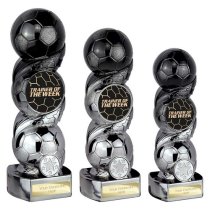 Hat-trick Strike Football Trophy | Trainer of the Week | 190mm | Black & Silver