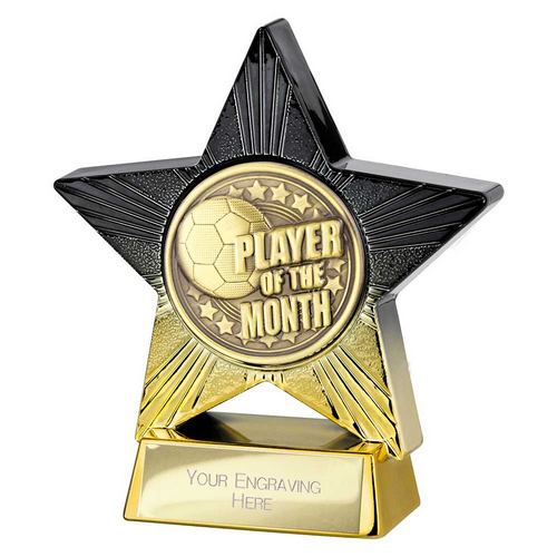 Superstar Football Trophy | Player of the Month | 110mm | Black & Gold