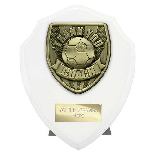 Cobra Shield Football Trophy | Thank you Coach | 125mm | White