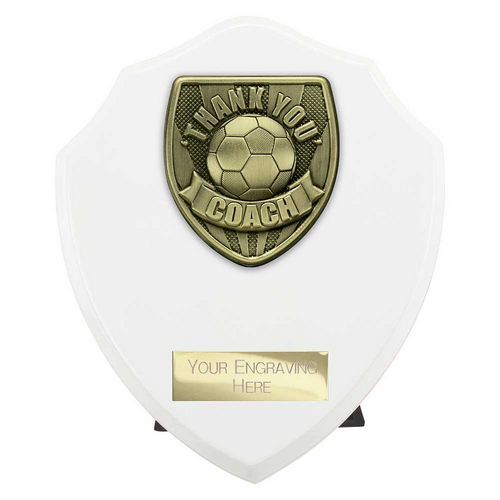 Cobra Shield Football Trophy | Thank you Coach | 150mm | White