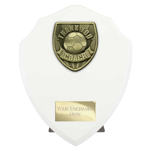 Cobra Shield Football Trophy | Thank you Coach | 175mm | White