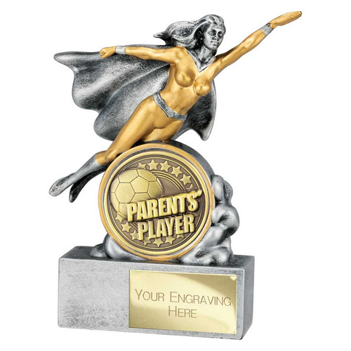 Hero Female Football Trophy | Parents Player | 140mm | Silver & Gold