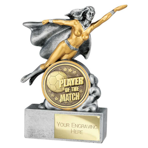 Hero Female Football Trophy | Player of the Match | 140mm | Silver & Gold