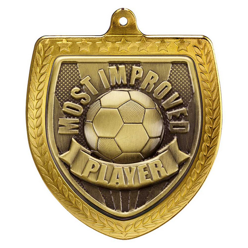 Cobra Shield Football Medal | Most Improved | 75mm | Gold