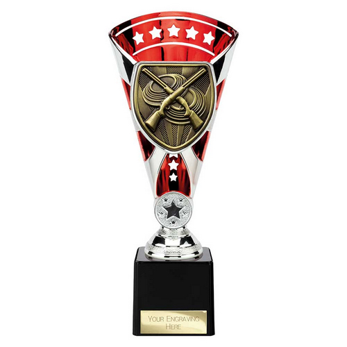 Cobra Star Clay Pigeon Shooting Trophy | Red & Silver | 230mm