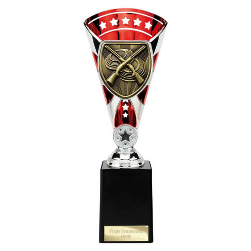 Cobra Star Clay Pigeon Shooting Trophy | Red & Silver | 255mm