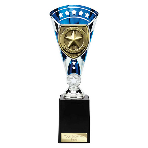 Cobra Star Well Done Trophy | Blue & Silver | 255mm