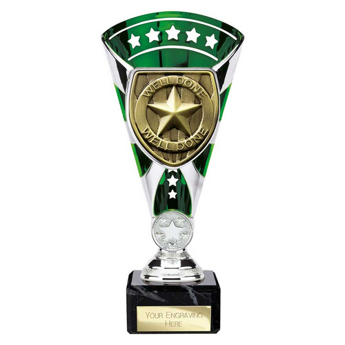 Cobra Star Well Done Trophy | Green & Silver | 210mm